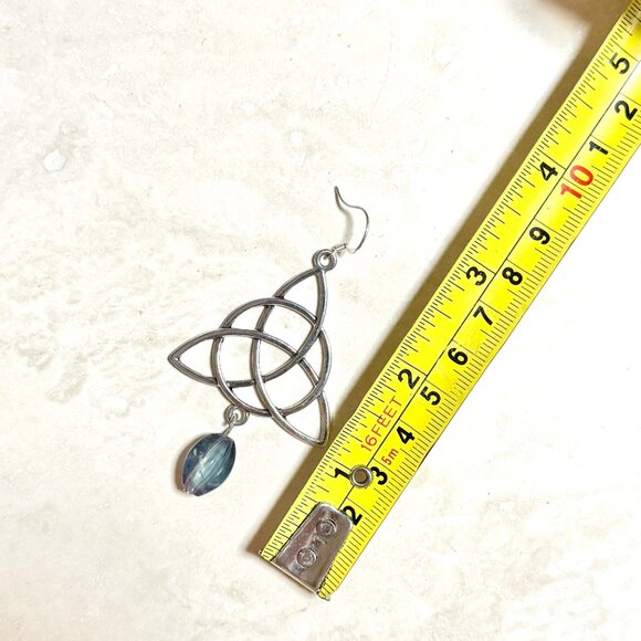 2/$20, Genuine Rainbow Fluorite Celtic Trinity Sterling Silver Dangle Earrings - Picture 7 of 10
